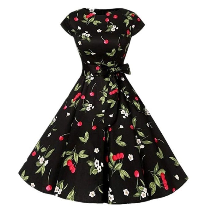 Vestido Vintage Anos 1950 Cerejas Pretas