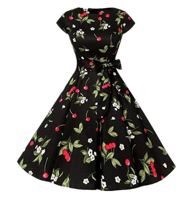 Vestido Vintage Anos 1950 Cerejas Pretas