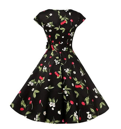 Vestido Vintage Anos 1950 Cerejas Pretas