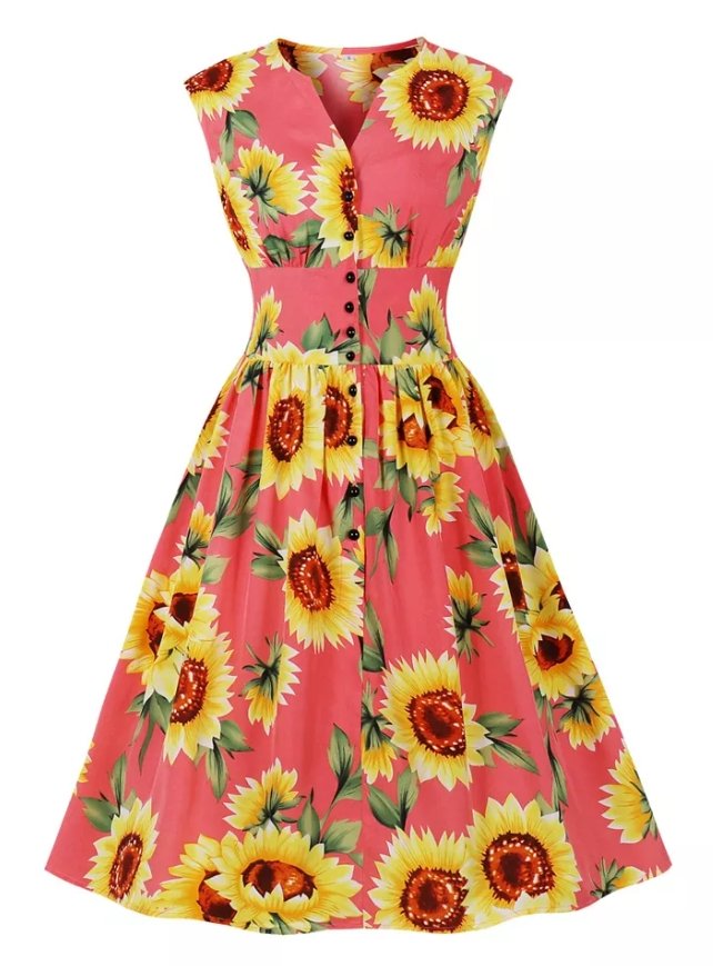 Vestido Vintage De Flores Cor De Rosa De 1950