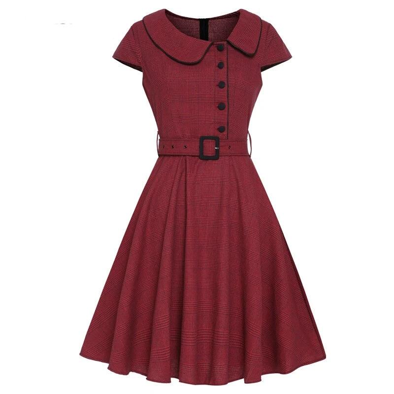 Vestido Vintage De Manga Curta Bordô Dos Anos 50