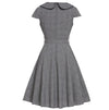 Vestido Vintage 50 Cinza Mangas Curtas