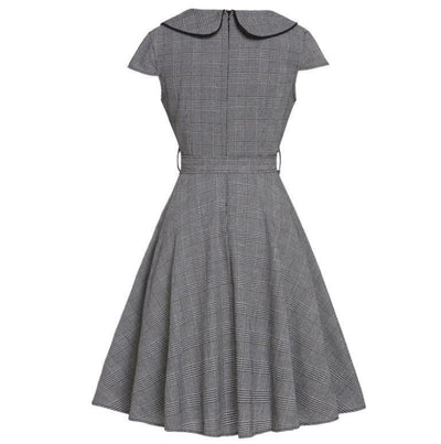 Vestido Vintage 50 Cinza Mangas Curtas