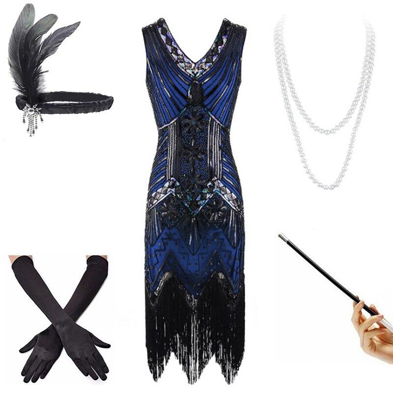 Vestido Vintage Preto E Azul Dos Anos 1920