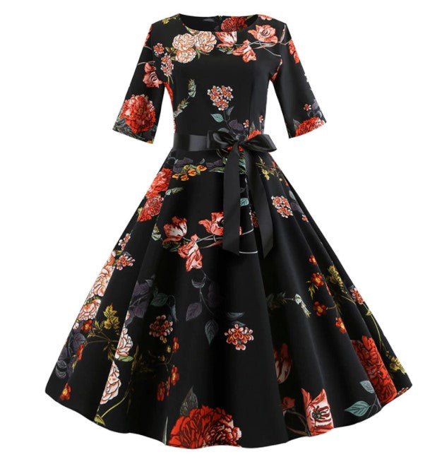 Vestido Floral Vintage Dos Anos 50