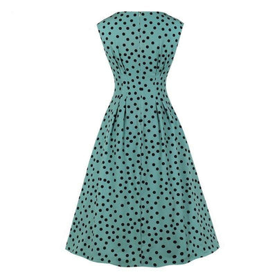 Vestido Vintage Dos Anos 1950 Com Bolinhas Verdes E Pretas