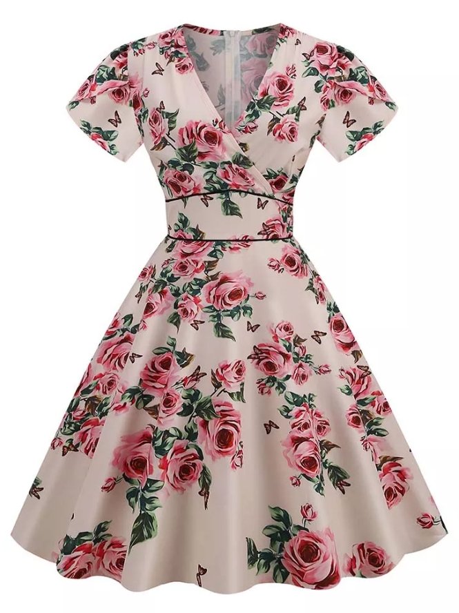 Vestido Vintage Anos 60 Flores Bege