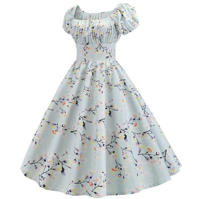 Vestido Vintage Anos 60 Flor Azul
