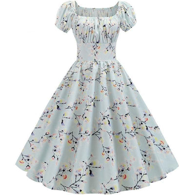Vestido Vintage Anos 60 Flor Azul