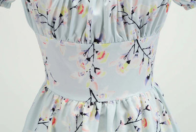 Vestido Vintage Anos 60 Flor Azul