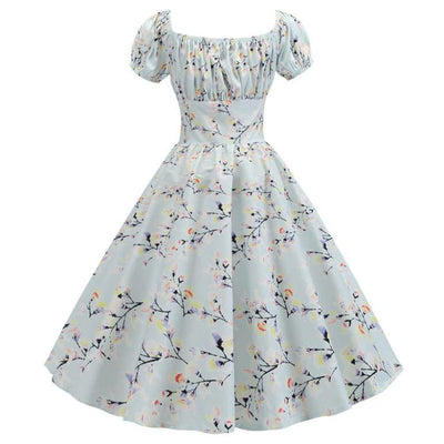 Vestido Vintage Anos 60 Flor Azul