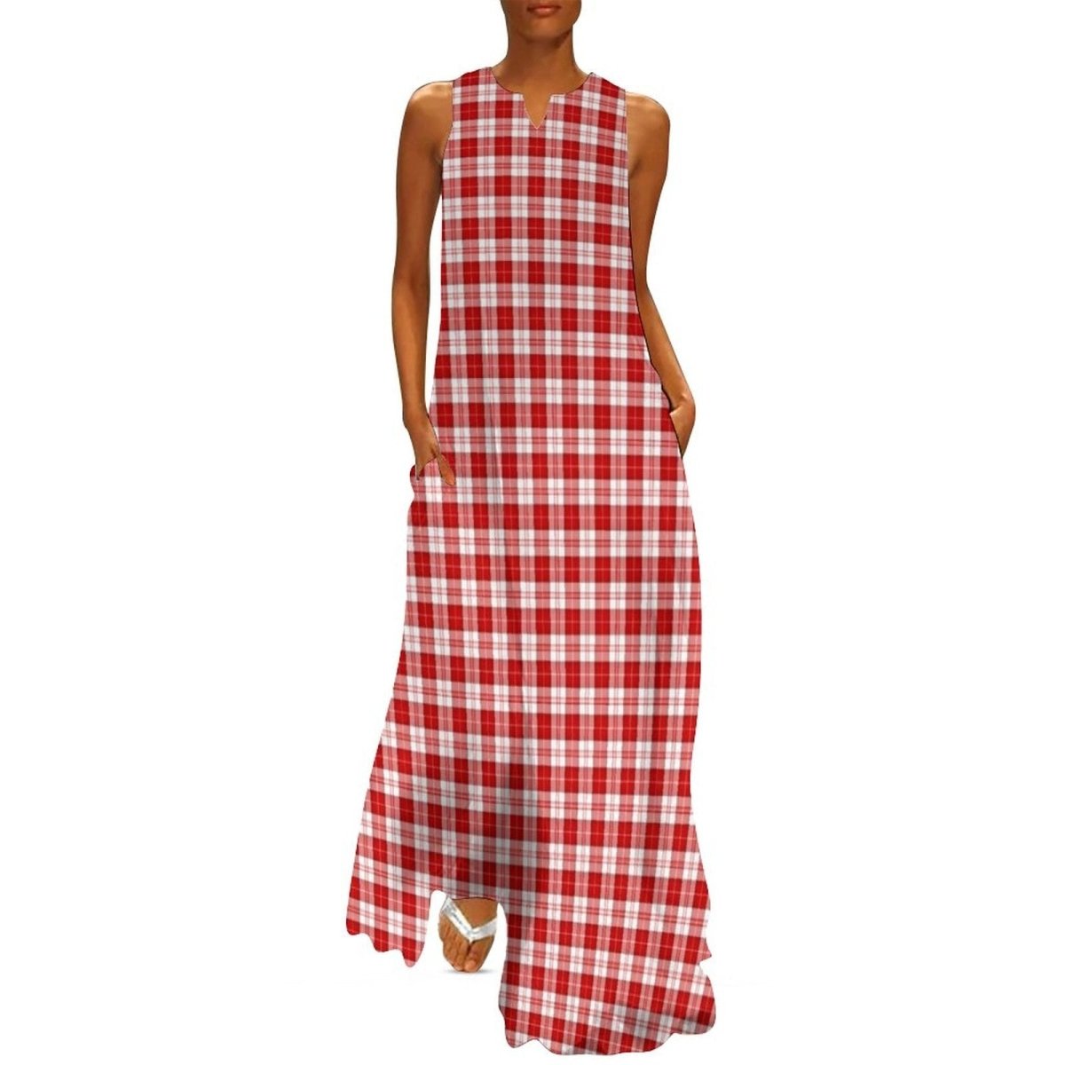 Vestido Vintage Vermelho E Branco Dos Anos 70