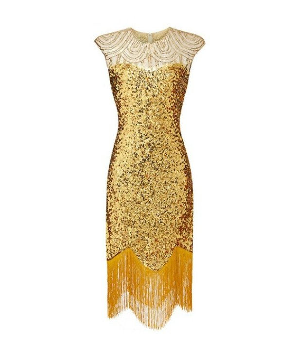 Vestido Vintage Bege Dourado Plus Size Dos Anos 1920