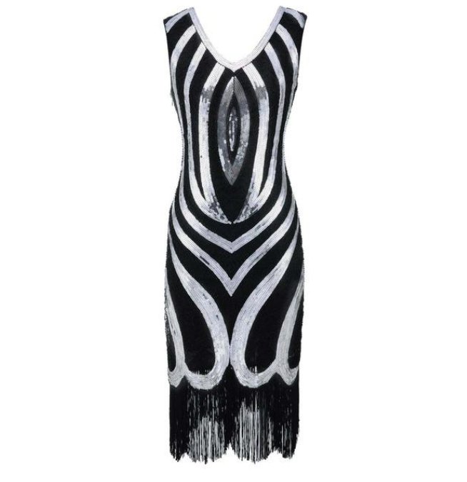 Vestido Vintage Anos 20 Com Contas Pretas