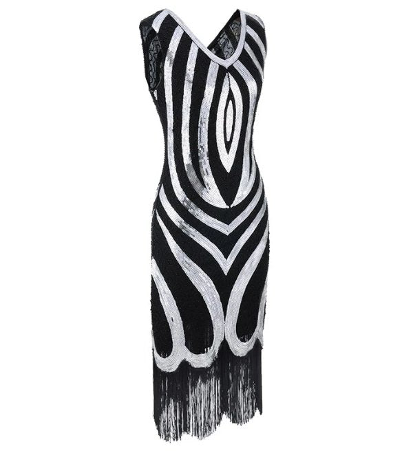 Vestido Vintage Anos 20 Com Contas Pretas