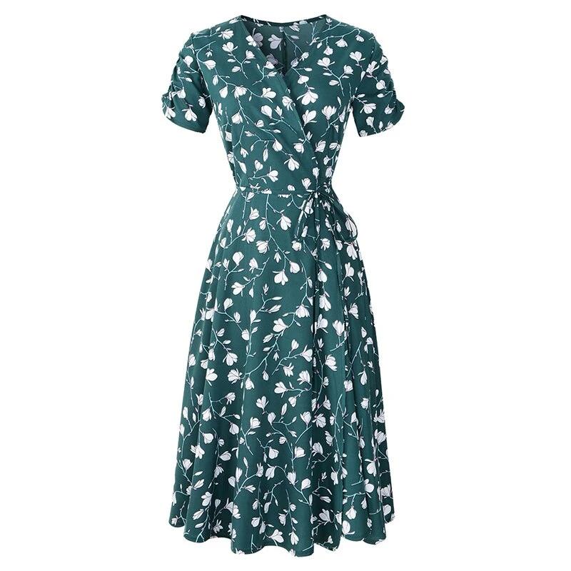 Vestido Vintage Floral Dos Anos 1940 Verde