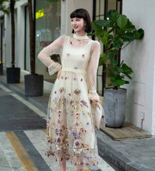 Vestido Longo Champanhe Vintage Dos Anos 1940