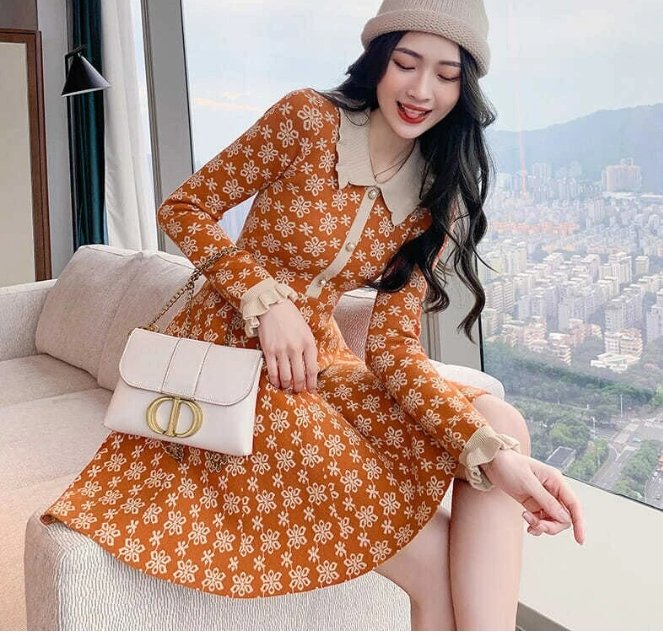 Vestido Vintage Laranja Old School Dos Anos 40