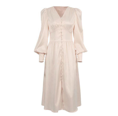 Vestido Vintage De Cetim Bege Dos Anos 1940