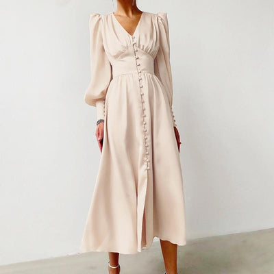 Vestido Vintage De Cetim Bege Dos Anos 1940