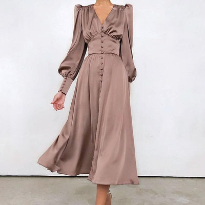 Vestido Vintage De Cetim Marrom Dos Anos 1940