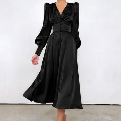 Vestido Vintage De Cetim Preto Dos Anos 1940