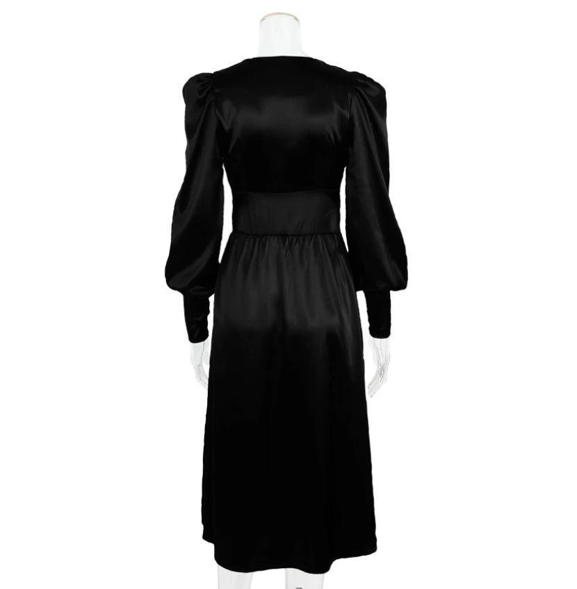 Vestido Vintage De Cetim Preto Dos Anos 1940