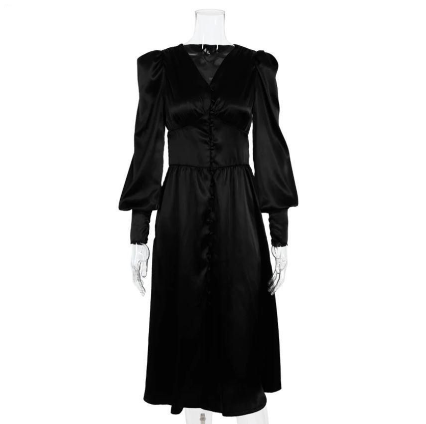 Vestido Vintage De Cetim Preto Dos Anos 1940