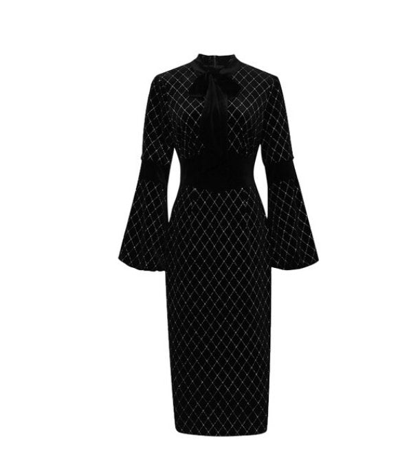 Vestido Vintage De Veludo Preto Dos Anos 1940
