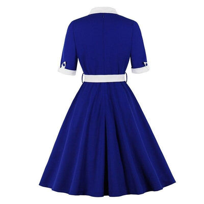 Vestido Vintage Outono Azul Branco