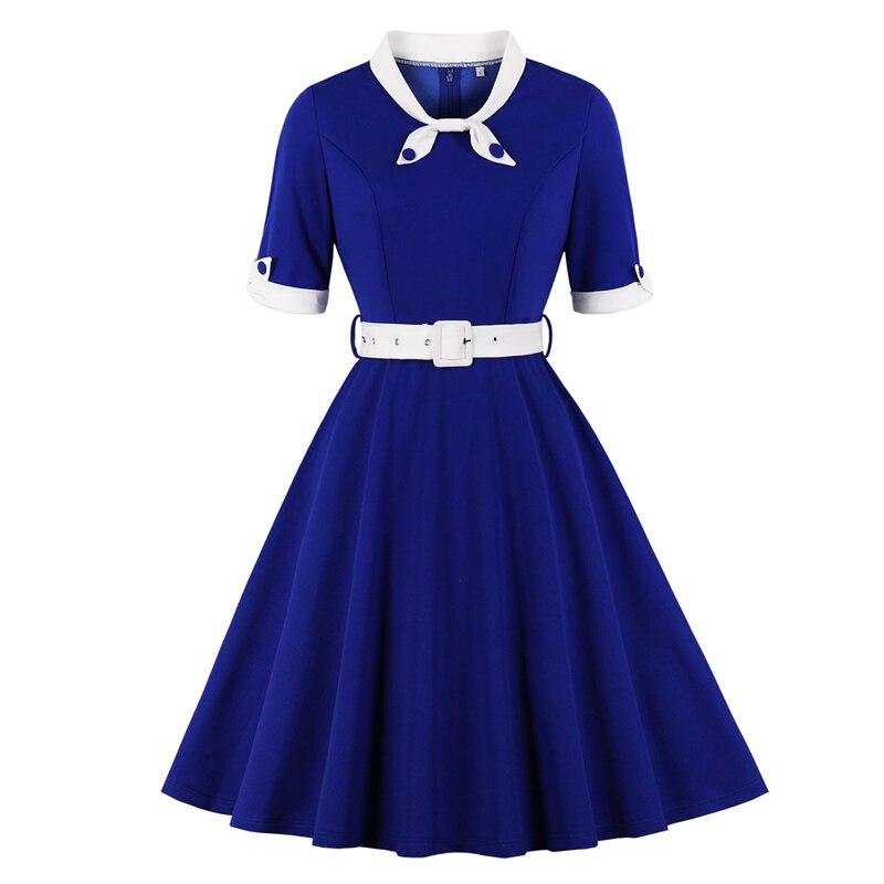 Vestido Vintage Outono Azul Branco