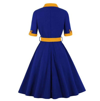 Vestido Vintage Outono Amarelo Azul