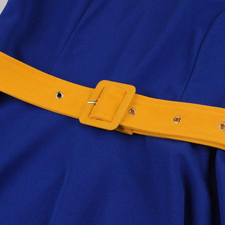 Vestido Vintage Outono Amarelo Azul