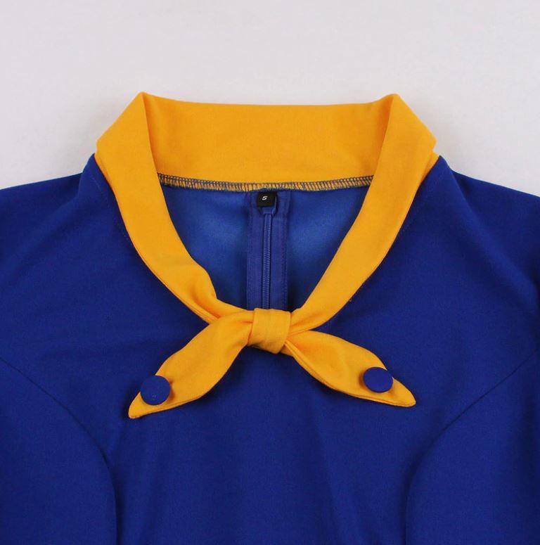 Vestido Vintage Outono Amarelo Azul