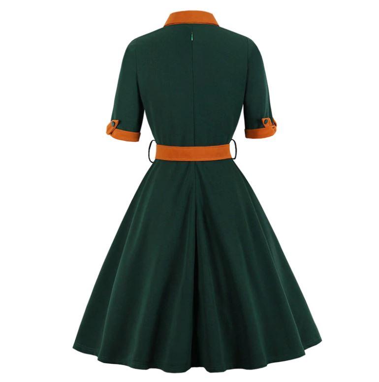 Outono Vintage Vestido Verde