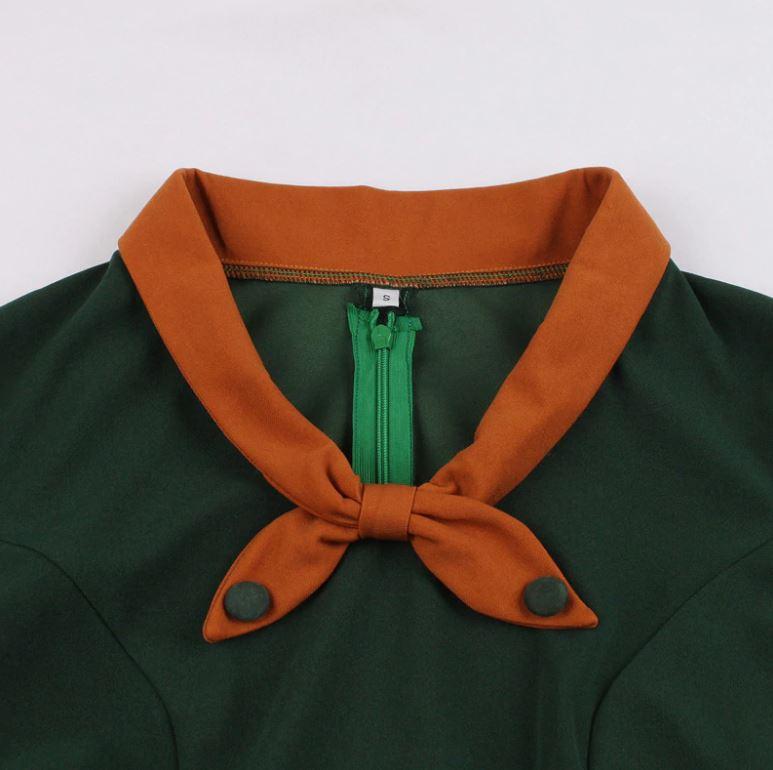 Outono Vintage Vestido Verde