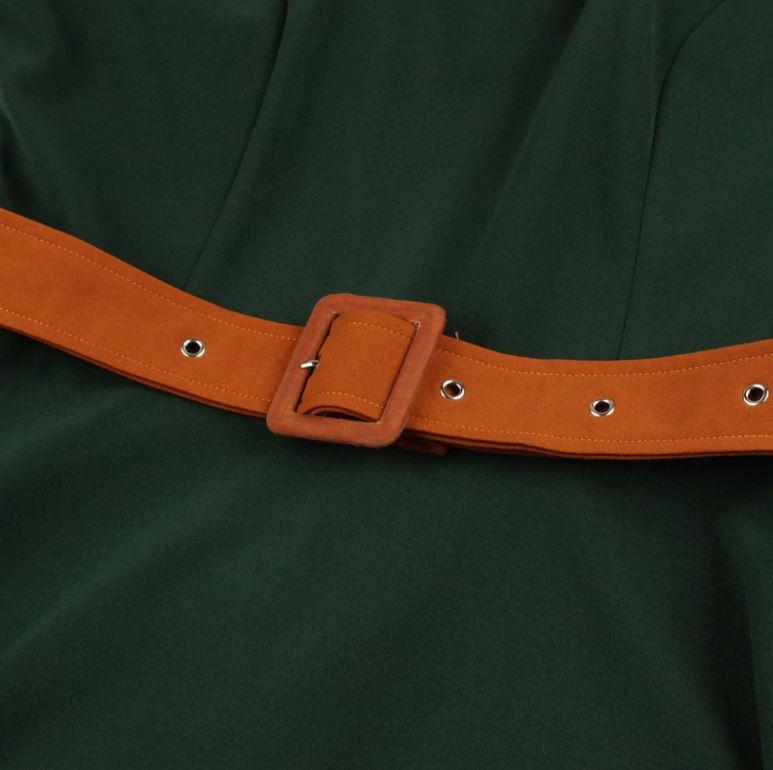 Outono Vintage Vestido Verde