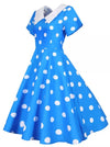 Vestido Vintage Azul Com Bolinhas Brancas