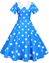 Vestido Vintage Azul Com Bolinhas Brancas