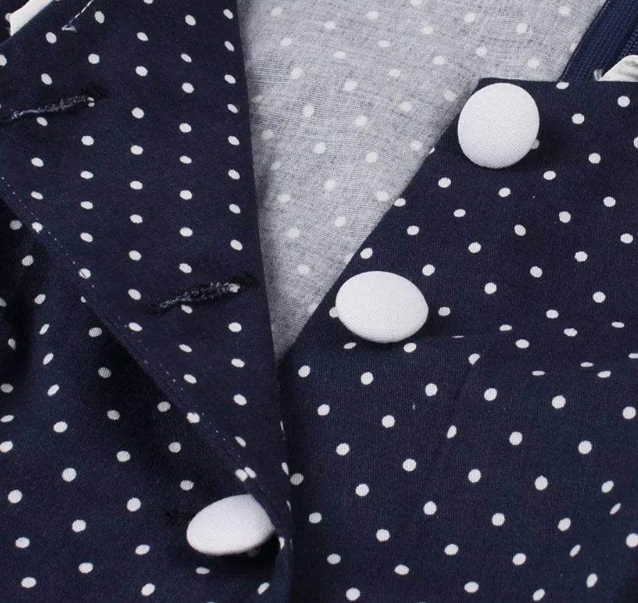 Vestido Vintage Azul Com Gola De Renda