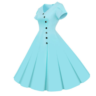Botões Vintage Vestido Azul