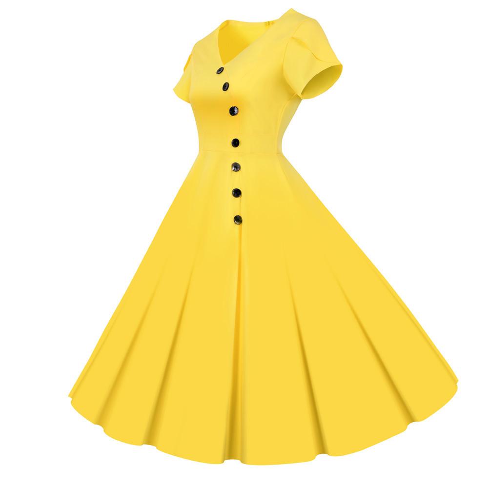 Botões Vintage Vestido Amarelo