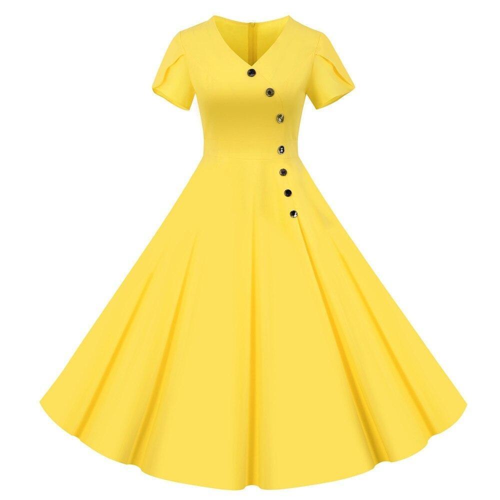 Botões Vintage Vestido Amarelo