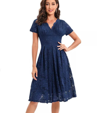 Vestido Vintage Bordado Azul Marinho