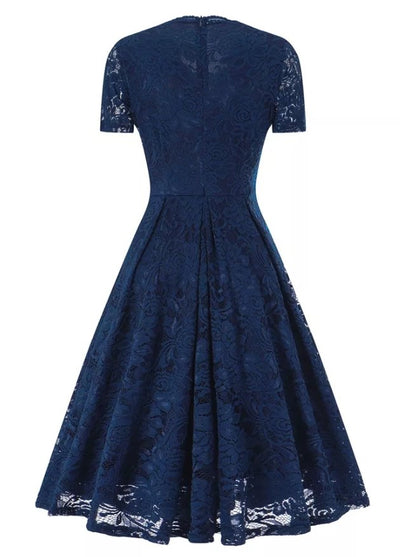 Vestido Vintage Bordado Azul Marinho