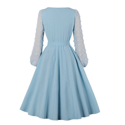 Vestido Vintage Bordado Azul Celeste