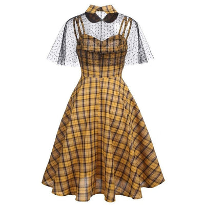 Vestido Xadrez Vintage Com Véu