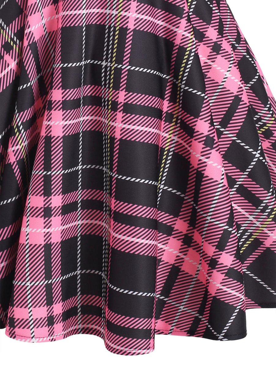 Vestido Xadrez Vintage Com Cadarço Rosa