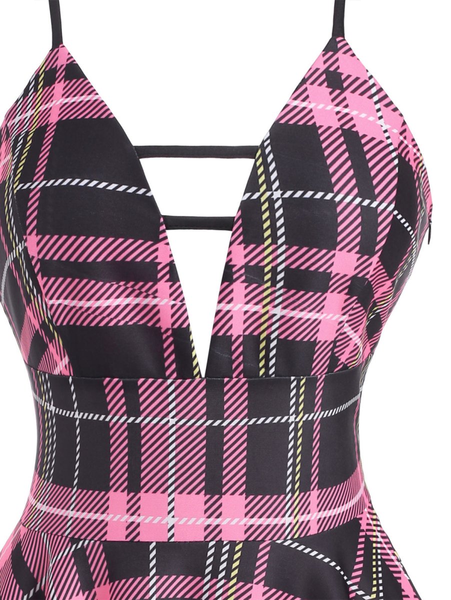 Vestido Xadrez Vintage Com Cadarço Rosa