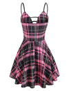 Vestido Xadrez Vintage Com Cadarço Rosa
